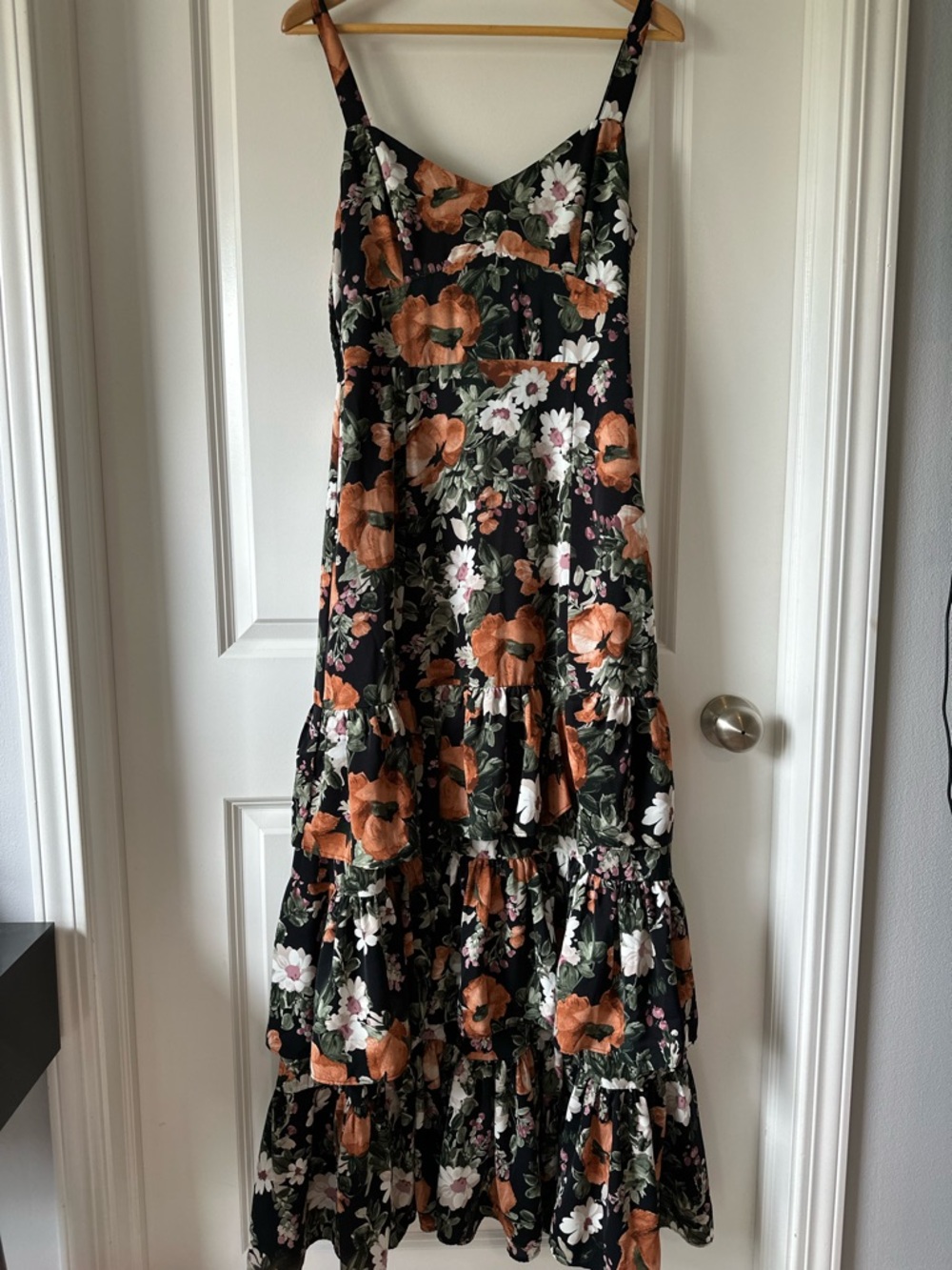 Abercrombie & Fitch Black Maxi Dress with Orange and White Floral Print